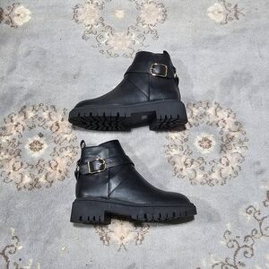 London Rebel Black Buckle Ankle Boots - Women's Size 7 (EU 38/UK 5)